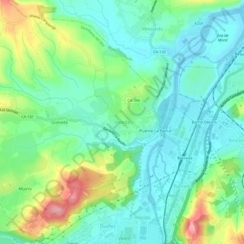 Mapa topográfico Viveda, altitude, relevo