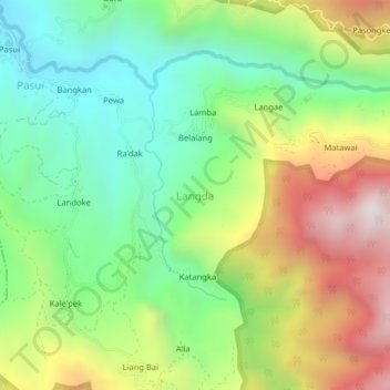 Mapa topográfico Langda, altitude, relevo