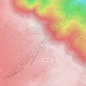 Mapa topográfico Estanquinhos, altitude, relevo