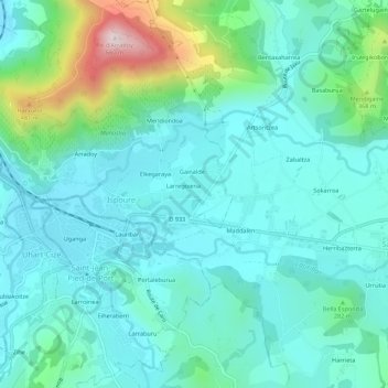 Mapa topográfico Larria, altitude, relevo