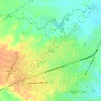 Mapa topográfico Pocrí, altitude, relevo