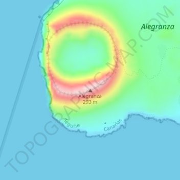 Mapa topográfico Alegranza, altitude, relevo