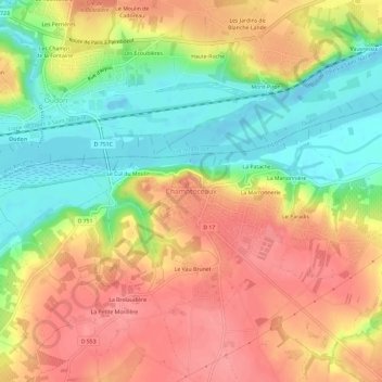 Mapa topográfico Champtoceaux, altitude, relevo