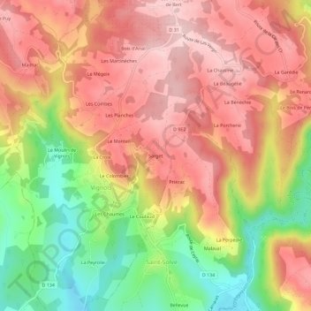 Mapa topográfico Sarget, altitude, relevo