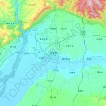 Mapa topográfico Hejin, altitude, relevo