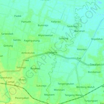 Mapa topográfico Ulujami, altitude, relevo