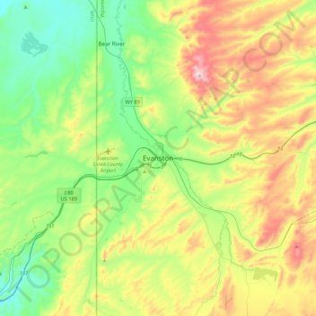 Mapa topográfico Evanston, altitude, relevo