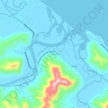Mapa topográfico Houaïlou, altitude, relevo