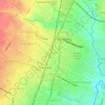 Mapa topográfico Purwodadi, altitude, relevo