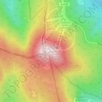 Mapa topográfico Großer Arber, altitude, relevo