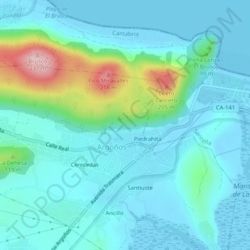 Mapa topográfico Porres, altitude, relevo