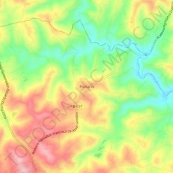 Mapa topográfico Floriano, altitude, relevo