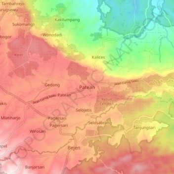 Mapa topográfico Patean, altitude, relevo