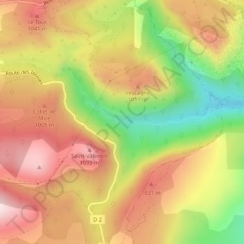 Mapa topográfico Cascade de Vescagne, altitude, relevo