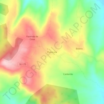 Mapa topográfico Pururuca, altitude, relevo