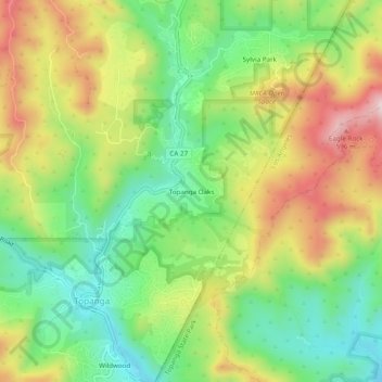 Mapa topográfico Topanga Oaks, altitude, relevo