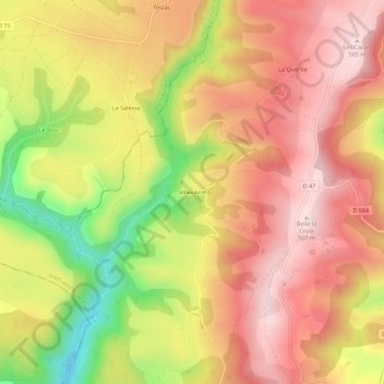 Mapa topográfico Villevayre, altitude, relevo