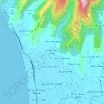 Mapa topográfico Dusun Teloke Laug, altitude, relevo
