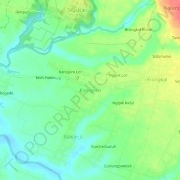 Mapa topográfico Kanigoro, altitude, relevo