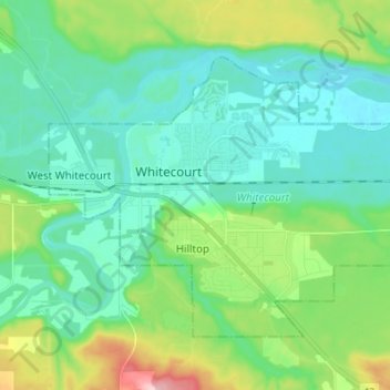Mapa topográfico Whitecourt, altitude, relevo