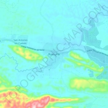 Mapa topográfico Raxruhá, altitude, relevo