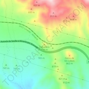 Mapa topográfico Caballero, altitude, relevo