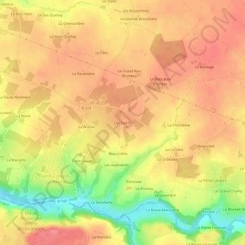 Mapa topográfico Les Sapins, altitude, relevo