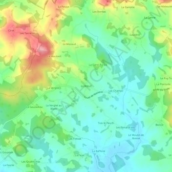 Mapa topográfico Le Breuil, altitude, relevo