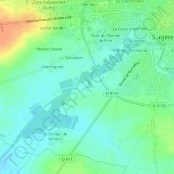 Mapa topográfico Fief de la Grève, altitude, relevo