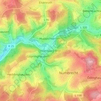 Mapa topográfico Homburg-Bröl, altitude, relevo