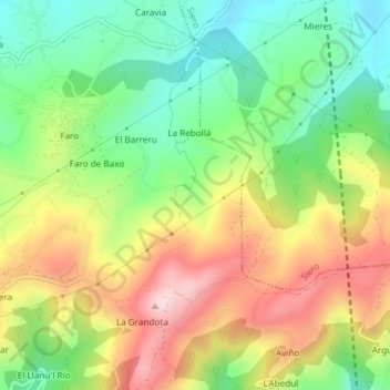 Mapa topográfico Cobertoria, altitude, relevo