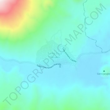 Mapa topográfico Santa Cruz Tanaco, altitude, relevo