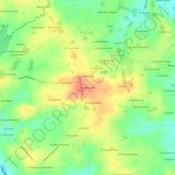 Mapa topográfico Montrobert, altitude, relevo