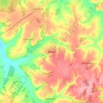 Mapa topográfico Вача, altitude, relevo
