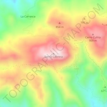 Mapa topográfico Sierra Cabrera, altitude, relevo