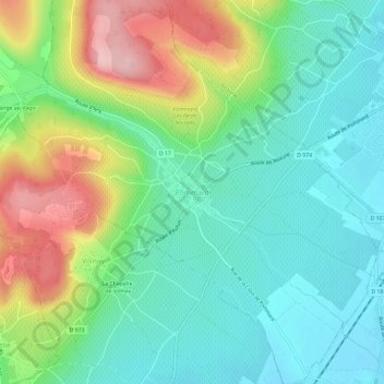 Mapa topográfico Pommard, altitude, relevo