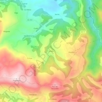 Mapa topográfico Celada, altitude, relevo