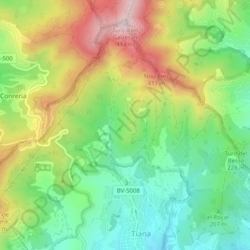 Mapa topográfico les Comunes, altitude, relevo