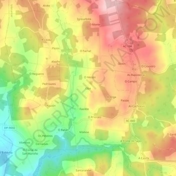 Mapa topográfico Opa, altitude, relevo