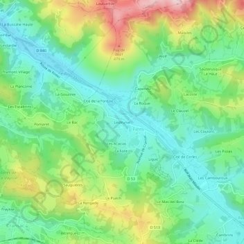 Mapa topográfico Lestrunie, altitude, relevo