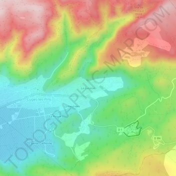 Mapa topográfico La Curasse, altitude, relevo