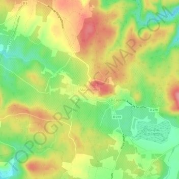 Mapa topográfico Masmolène, altitude, relevo