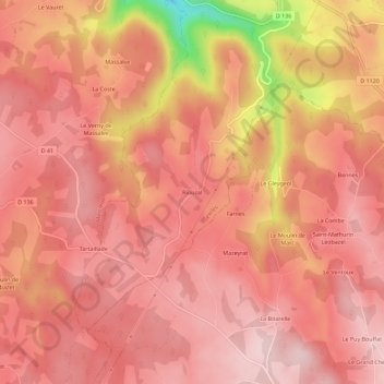 Mapa topográfico Riouzal, altitude, relevo