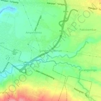 Mapa topográfico Sumberkradenan, altitude, relevo