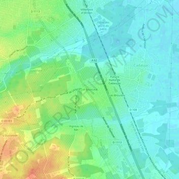 Mapa topográfico Le Bouscaut, altitude, relevo