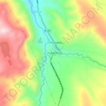 Mapa topográfico Pachacoto, altitude, relevo