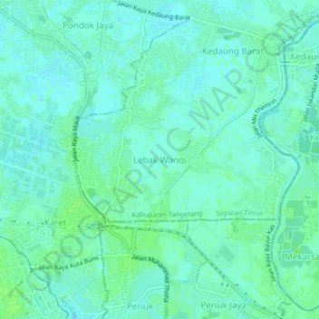 Mapa topográfico Lebak Wangi, altitude, relevo