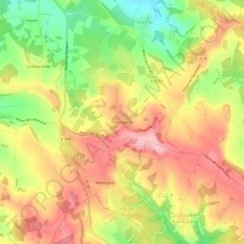 Mapa topográfico Chasseignas, altitude, relevo