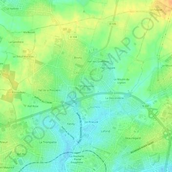 Mapa topográfico Fief Nouveau, altitude, relevo