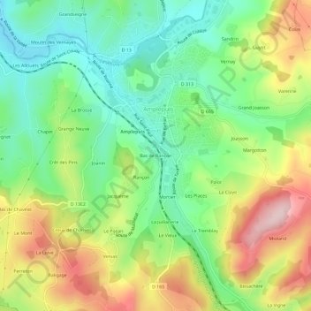 Mapa topográfico Bas de Rançon, altitude, relevo